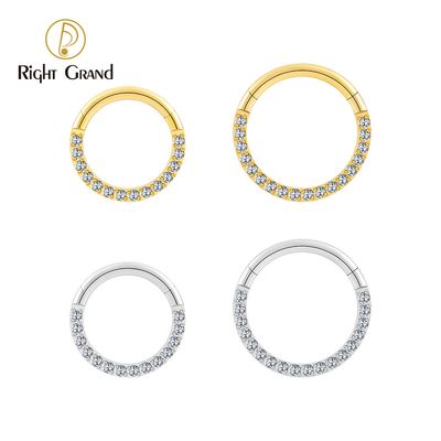 Right Grand Implant Grade Titanium Prong Setting Cubic Zircon Paved Daith Piercing Nose Clicker Ring