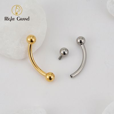 Right Grand Internal Thread Implant Grade Titanium ASTM F136 Curved Rook Piercing Eyebrow Ring