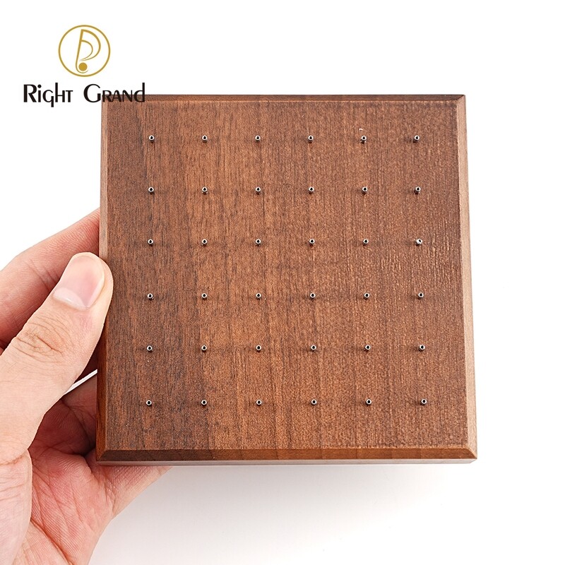 Right Grand Square Shape Black Walnut Solid Wood Display for Body Piercing Jewelry With 36 Posts