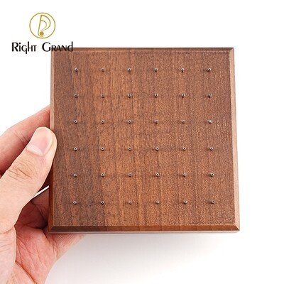 Right Grand Square Shape Black Walnut Solid Wood Display for Body Piercing Jewelry With 36 Posts