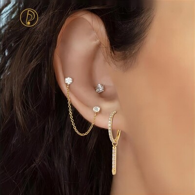 Right Grand ASTM F136 Implant Grade Titanium CZ Spike Eternity Bar Charm For Lobe Earrings