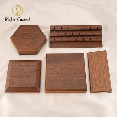 Right Grand Hexagon Shape Black Solid Walnut Wood Display For 14G 16G Body Jewelry with 19 Posts