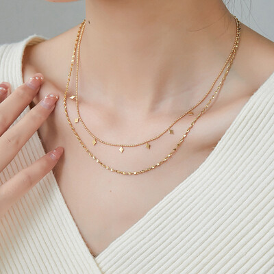 Right Grand 2023 New Jewelry Women Layered Rhombus Dangling Minimalist Jewelry Stainless Steel Dainty Necklace