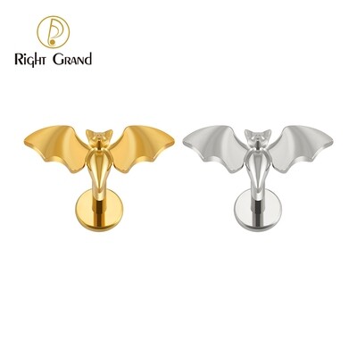 Right Grand ASTM F136 Titanium Internal Thread Bat Earrings Piercing Gothic Vampire Animal Stud Tragus Helix Cartilage Earring
