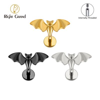 Right Grand ASTM F136 Titanium Internal Thread Bat Earrings Piercing Gothic Vampire Animal Stud Tragus Helix Cartilage Earring