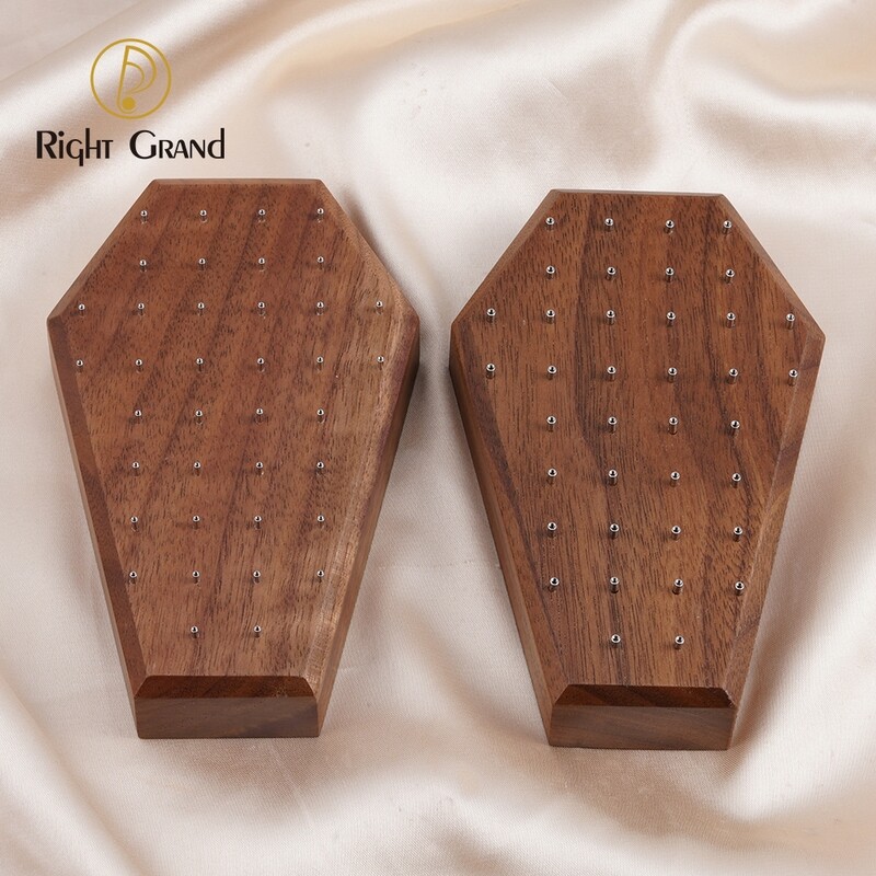 Right Grand Gothic Coffin Black Walnut Wood 14G 16G Body Piercing Jewelry Display With 38 Posts