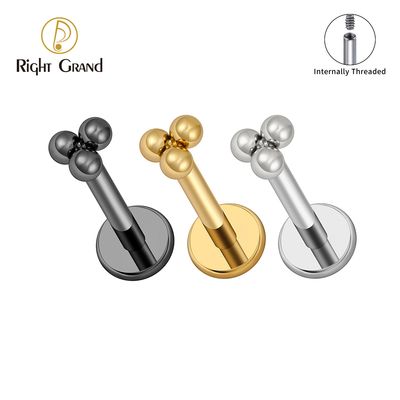 ASTM F136 Titanium Implant Grade Internally Threaded Trinity Beads Tragus Piercing Labret Studs