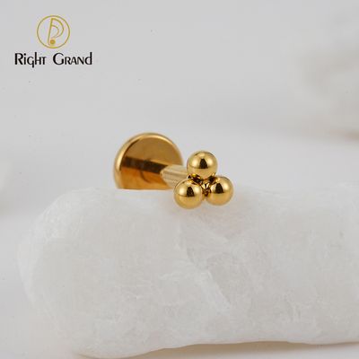 ASTM F136 Titanium Implant Grade Internally Threaded Trinity Beads Tragus Piercing Labret Studs