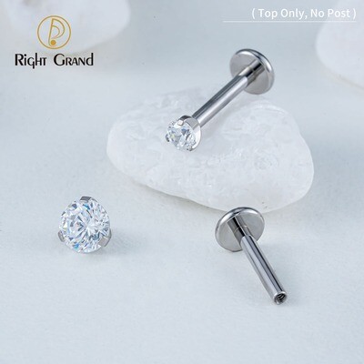 Right Grand ASTM F136 Titanium Prong Setting CZ Internally Threaded  Labret Top Ends for Tragus Helix Cartilage Conch Nose Stud Ring Piercing