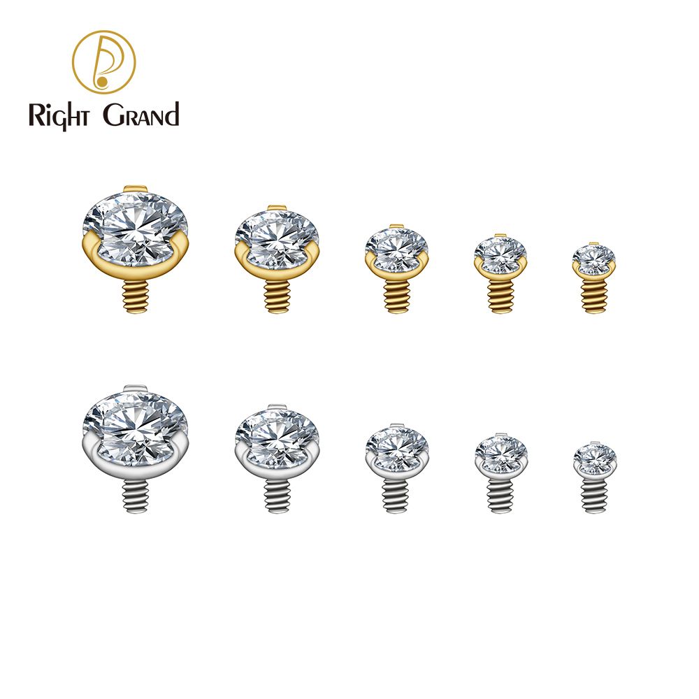 Right Grand ASTM F136 Titanium Prong Setting CZ Internally Threaded  Labret Top Ends for Tragus Helix Cartilage Conch Nose Stud Ring Piercing