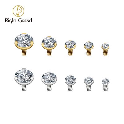 Right Grand ASTM F136 Titanium Prong Setting CZ Internally Threaded  Labret Top Ends for Tragus Helix Cartilage Conch Nose Stud Ring Piercing
