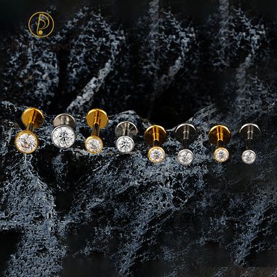 Right Grand ASTM F136 Titanium 16G Internal Thread Bezel Setting Cz Cartilage Earring Punk Helix Tragus Conch Snug Ear Labret Piercing Top