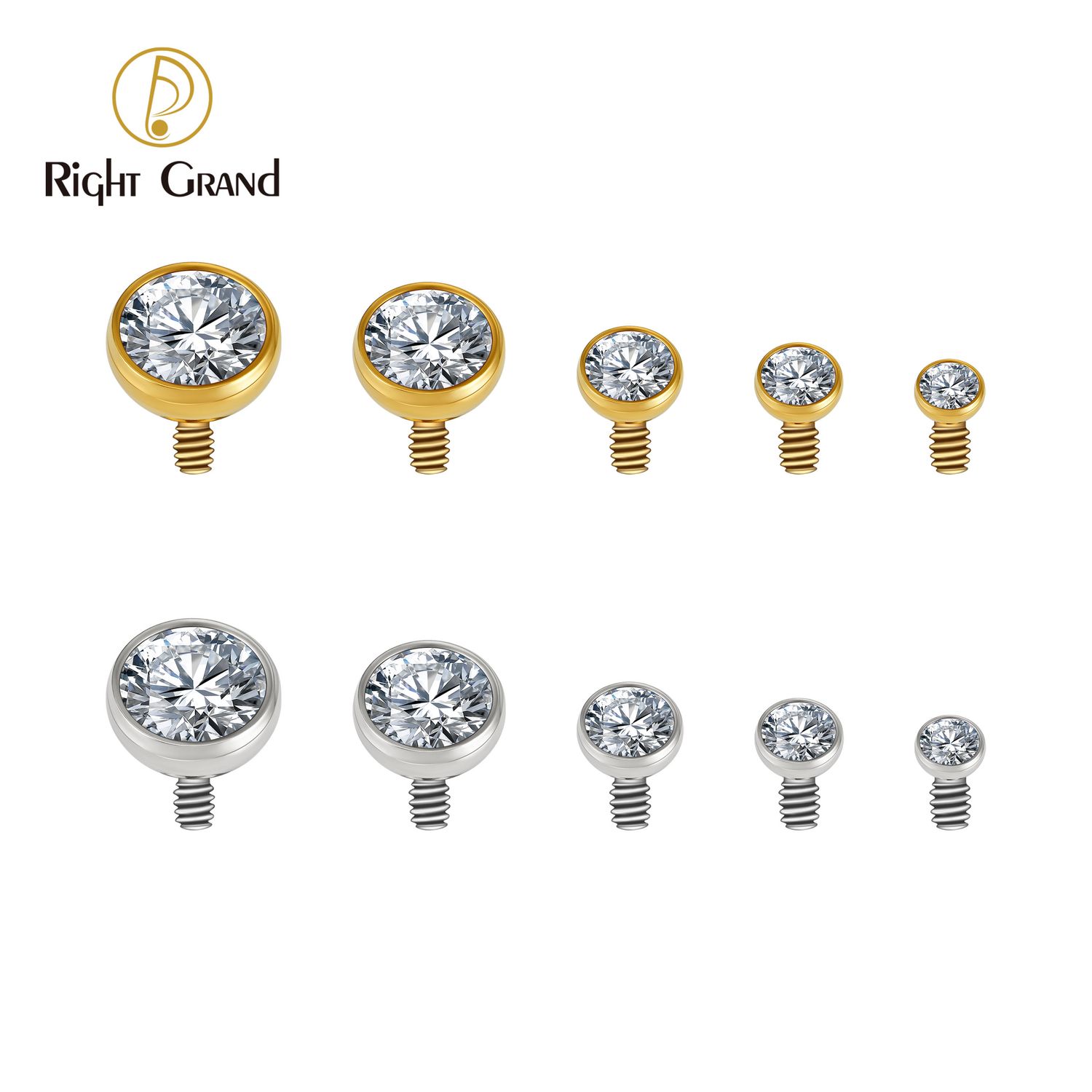 Right Grand ASTM F136 Titanium 16G Internal Thread Bezel Setting Cz Cartilage Earring Punk Helix Tragus Conch Snug Ear Labret Piercing Top