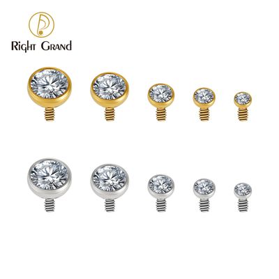 Right Grand ASTM F136 Titanium 16G Internal Thread Bezel Setting Cz Cartilage Earring Punk Helix Tragus Conch Snug Ear Labret Piercing Top