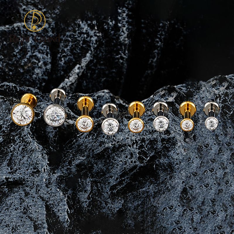 Right Grand ASTM F136 Titanium 16G Threadless Push Pin Bezel Setting Cz Cartilage Earring Punk Helix Tragus Conch Snug Ear Labret Piercing Top