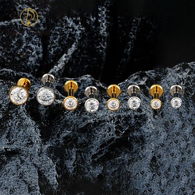 Right Grand ASTM F136 Titanium 16G Threadless Push Pin Bezel Setting Cz Cartilage Earring Punk Helix Tragus Conch Snug Ear Labret Piercing Top