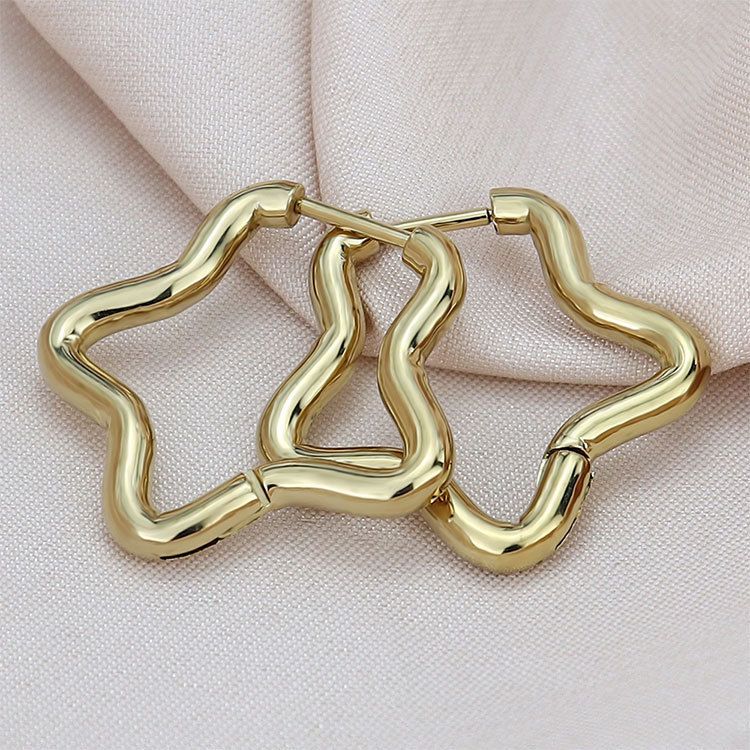 Right Grand Stainless Steel Jewelry PVD 18K Gold Plated Simple Smooth Heart Rectangle Triangle Square Huggie Hoop Earrings