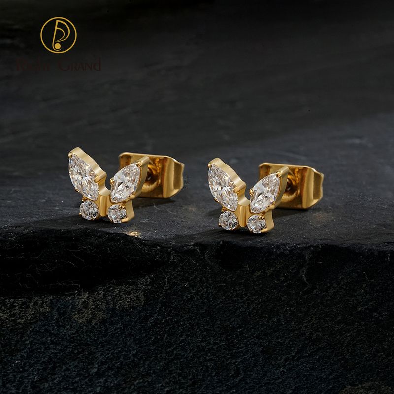 Right Grand ASTM F136 Titanium CZ Marquise Butterfly Stud Earrings 20G Gorgeous Insect Push Back Piercing Jewelry Gift