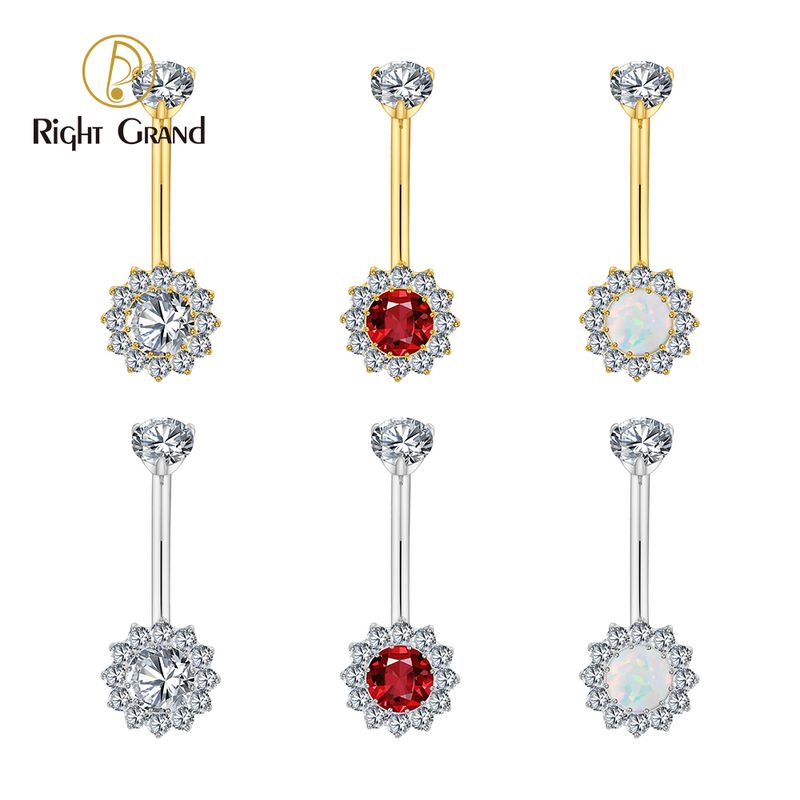 Right Grand ASTM F136 Titanium Round CZ Halo Belly Button Ring 14G Threaded Navel Curved Barbell Piercing Jewelry