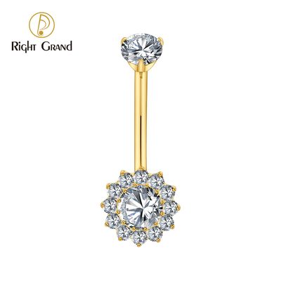 Right Grand ASTM F136 Titanium Round CZ Halo Belly Button Ring 14G Threaded Navel Curved Barbell Piercing Jewelry