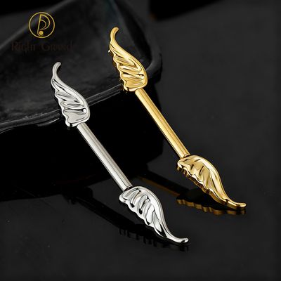 Right Grand ASTM F136 Titanium 14G Angel Wing Nipple Ring Threadless Push Pin Straight Barbell Piercing Jewelry