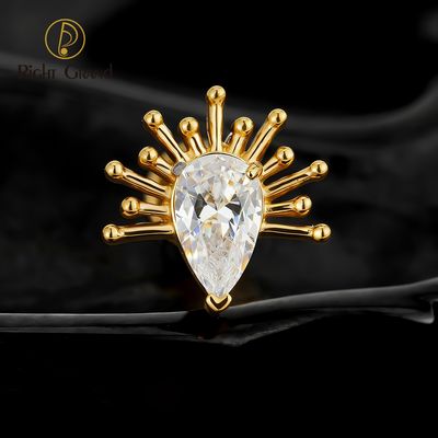 Right Grand ASTM F136 Titanium Internal Thread Spark Burst Teardrop CZ Flat Back Stud Earring 16G Helix Tragus Cartilage Lip Piercing