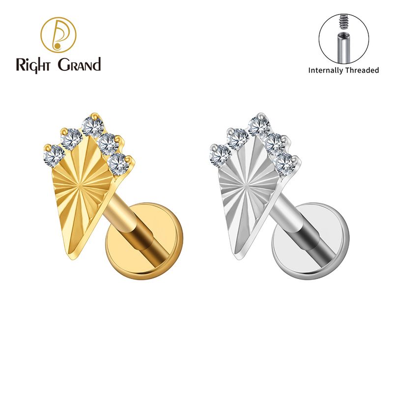 Right Grand ASTM F136 Titanium 16G Internal Thread CZ Brilliant Kite Flat Back Stud Labret Tragus Helix Cartilage Conch Earring Piercing