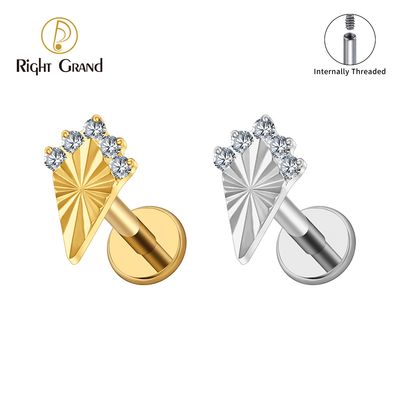 Right Grand ASTM F136 Titanium 16G Internal Thread CZ Brilliant Kite Flat Back Stud Labret Tragus Helix Cartilage Conch Earring Piercing