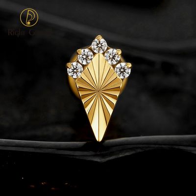 Right Grand ASTM F136 Titanium 16G Internal Thread CZ Brilliant Kite Flat Back Stud Labret Tragus Helix Cartilage Conch Earring Piercing