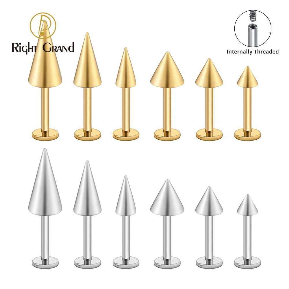 Right Grand ASTM F136 Titanium Internal Thread Spike Taper Cartilage Earring 16G Helix Tragus Stud Flat Back Labret Piercing Jewelry