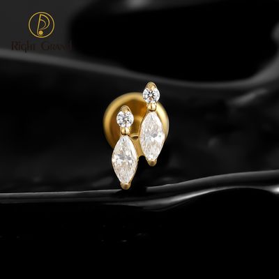 Right Grand ASTM F136 Titanium 16G Internal Thread Double Fish Labret Stud Helix Conch Cartilage Tragus Flat Back Piercing