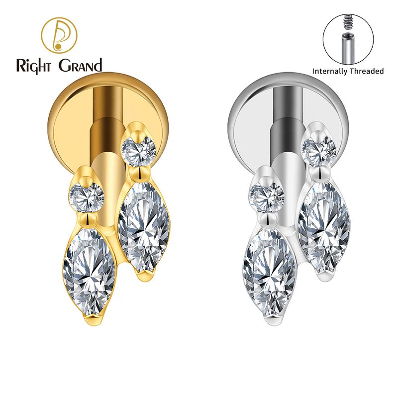 Right Grand ASTM F136 Titanium 16G Internal Thread Double Fish Labret Stud Helix Conch Cartilage Tragus Flat Back Piercing