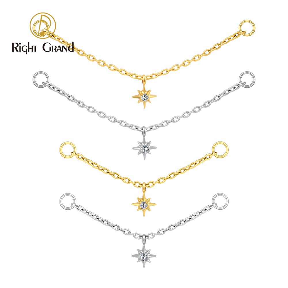 Right Grand ASTM F136 Titanium Chains Sparkling CZ Pendant For Nose Chain Tragus Cartilage Body Jewelry Accessory