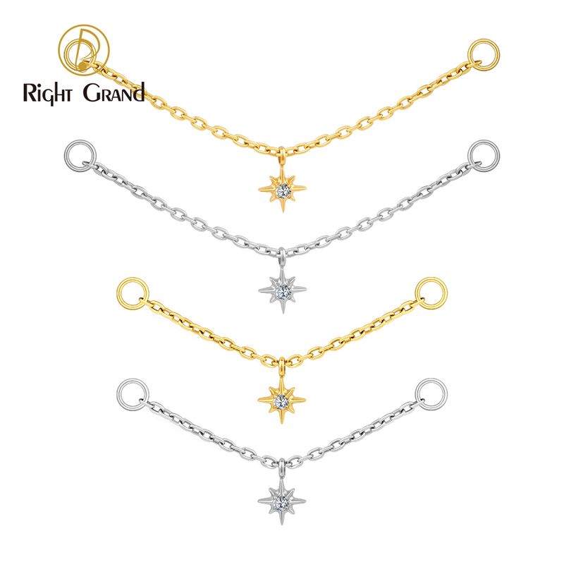 Right Grand ASTM F136 Titanium Chains Sparkling CZ Pendant For Nose Chain Tragus Cartilage Body Jewelry Accessory