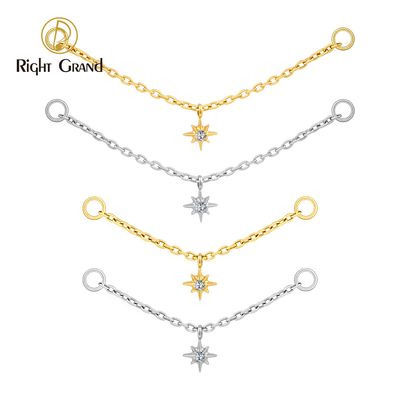 Right Grand ASTM F136 Titanium Chains Sparkling CZ Pendant For Nose Ear Tragus Cartilage Body Jewelry Accessory