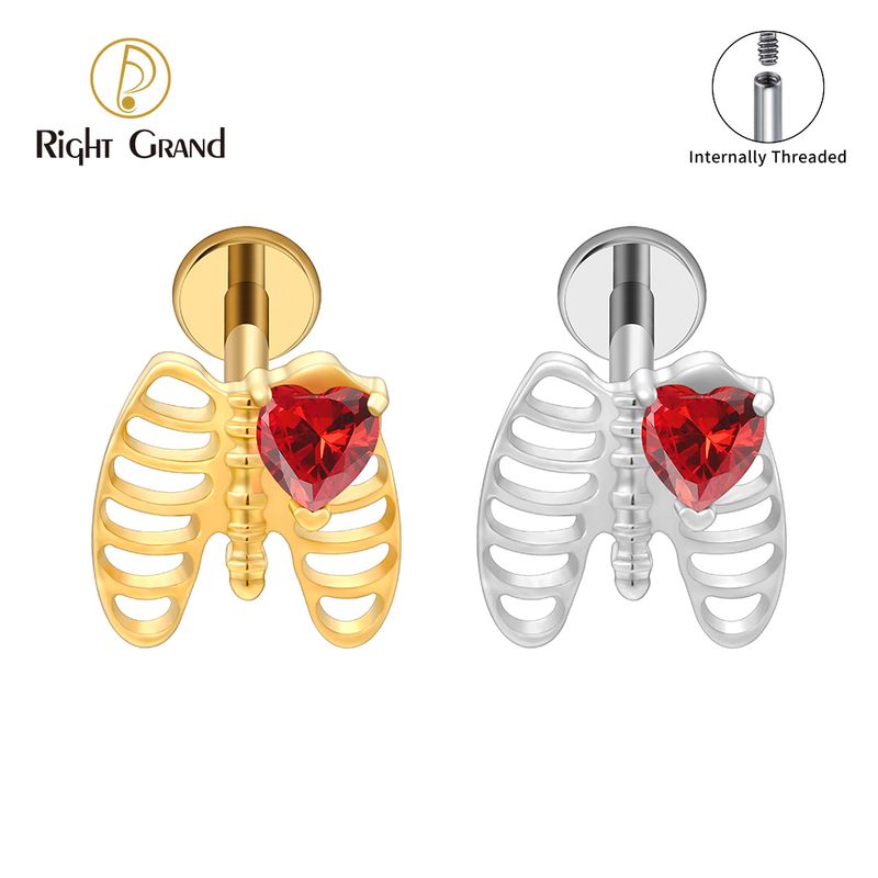 Right Grand ASTM F136 Titanium 16G Internal Thread Thorax Heart CZ Labret Stud Helix Conch Cartilage Tragus Flat Back Piercing