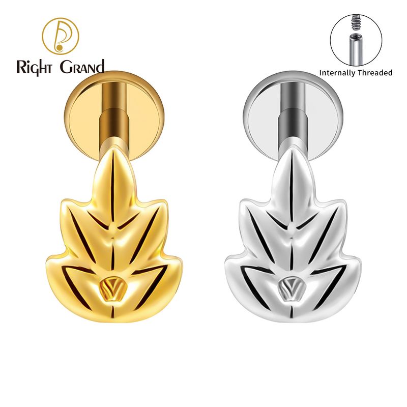 Right Grand ASTM F136 Titanium 16G Internal Thread Olive Leaf Labret Stud Helix Conch Cartilage Tragus Flat Back Piercing