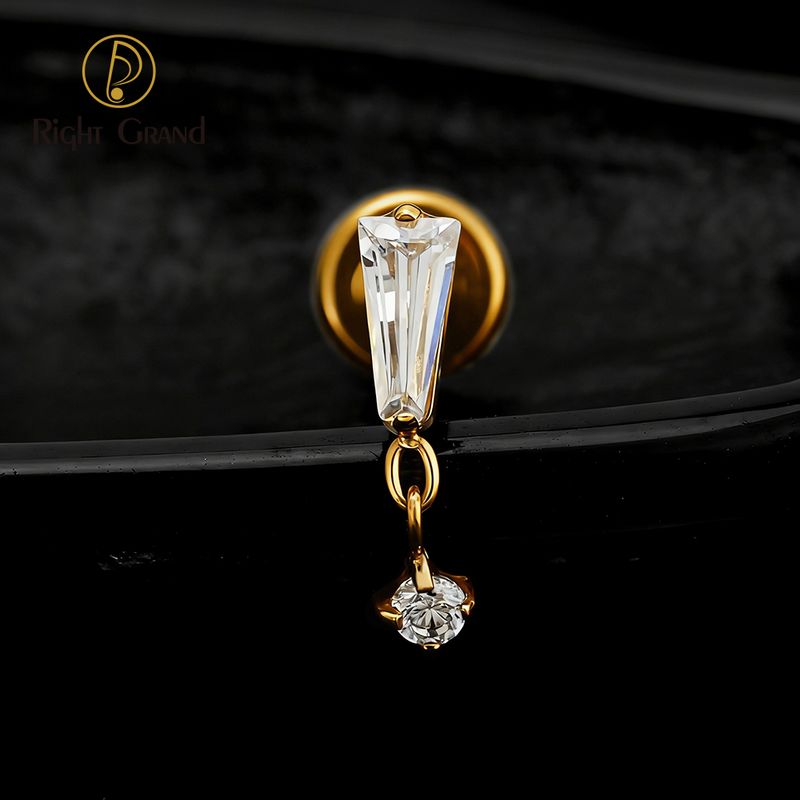 Right Grand ASTM F136 Titanium Internal Thread 16G Baguette CZ Dangle Labret Stud Earring Geometric Tragus Helix Cartilage Ear Lobe Piercing