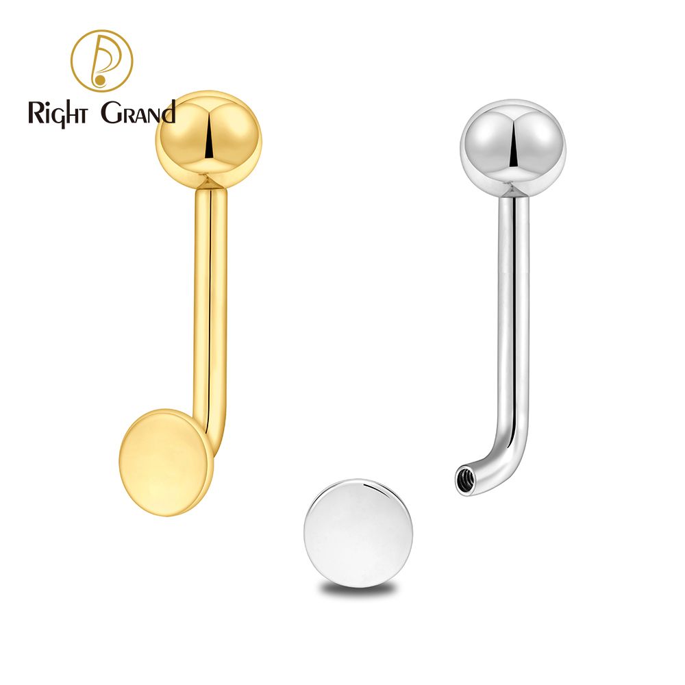 Right Grand ASTM F136 Titanium Mirror Ball Round Disc Pieces Vertical Hood Piercing 14G L-Bend Barbell Christina Piercing Jewelry