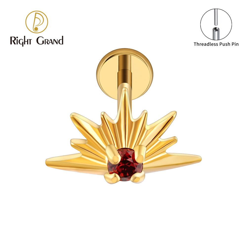 Right Grand ASTM F136 Titanium Threadless Push Pin CZ Starburst Stud Earring 16G Sunrise Helix Stud Tragus Cartilage Labret Monroe Piercing Jewelry