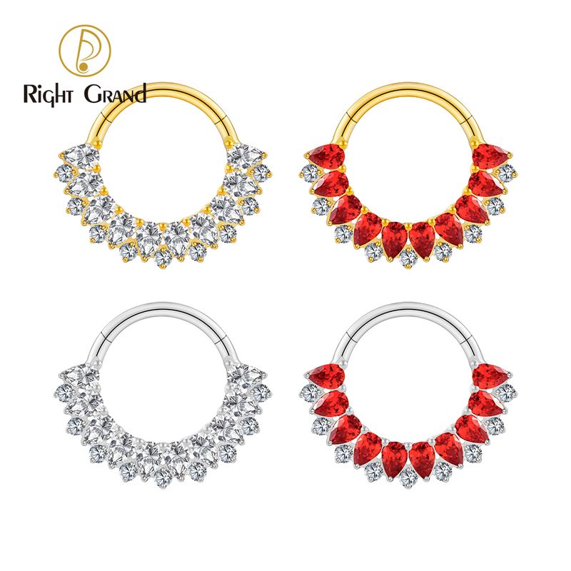 Right Grand ASTM F136 Titanium 16G Waterdrop Garnet CZ in Series Hinged Clicker Segment Hoop Ring Daith Earring Septem Nose Piercing