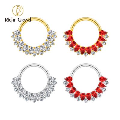 Right Grand ASTM F136 Titanium 16G Waterdrop Garnet CZ in Series Hinged Clicker Segment Hoop Ring Daith Earring Septem Nose Piercing