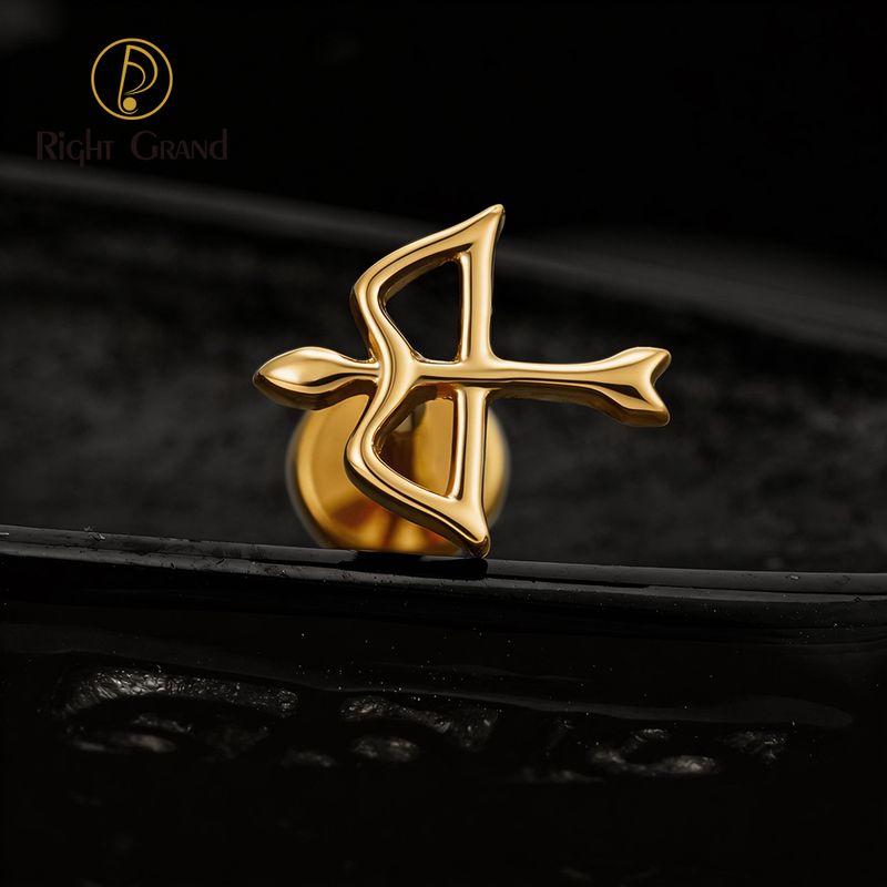 Right Grand ASTM F136 Titanium Internal Thread Bow and Arrow Labret Ring 16G Flat Back Cartilage Stud Earring Conch Helix Lip Piercing Jewelry