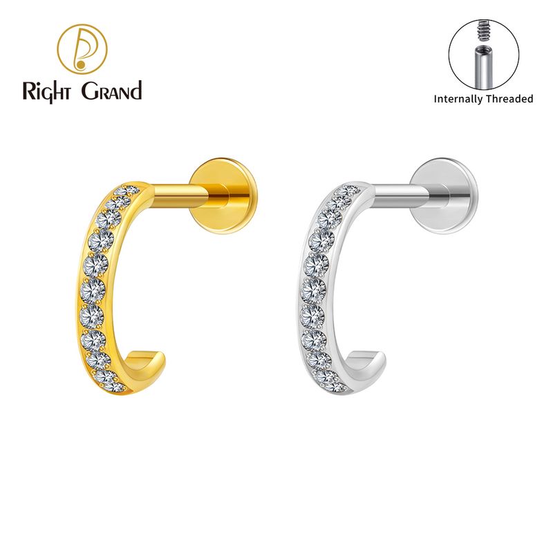 Right Grand ASTM F136 Titanium Internal Thread Zircon C Labret Ring 16G Flat Back Cartilage Stud Earring Conch Helix Lip Piercing Jewelry