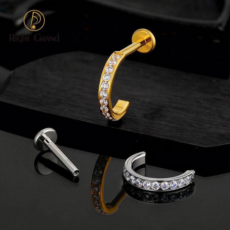 Right Grand ASTM F136 Titanium Internal Thread Zircon C Labret Ring 16G Flat Back Cartilage Stud Earring Conch Helix Lip Piercing Jewelry