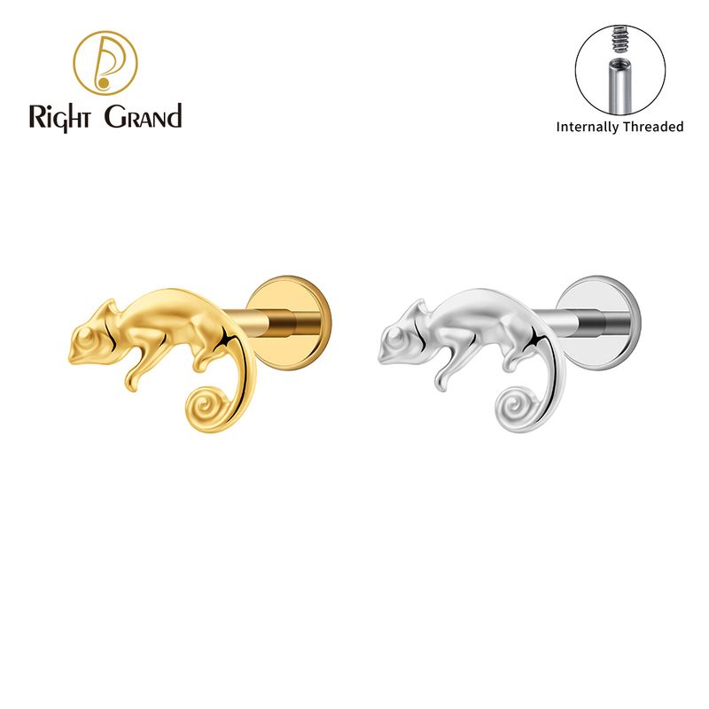Right Grand ASTM F136 Titanium Internal Thread Lizard Labret Ring 16G Flat Back Cartilage Stud Earring Conch Helix Lip Piercing Jewelry