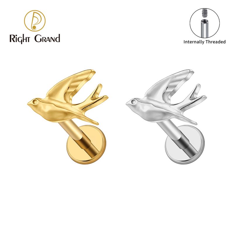 Right Grand ASTM F136 Titanium Internal Thread Swallow Labret Ring 16G Flat Back Cartilage Stud Earring Conch Helix Lip Piercing Jewelry