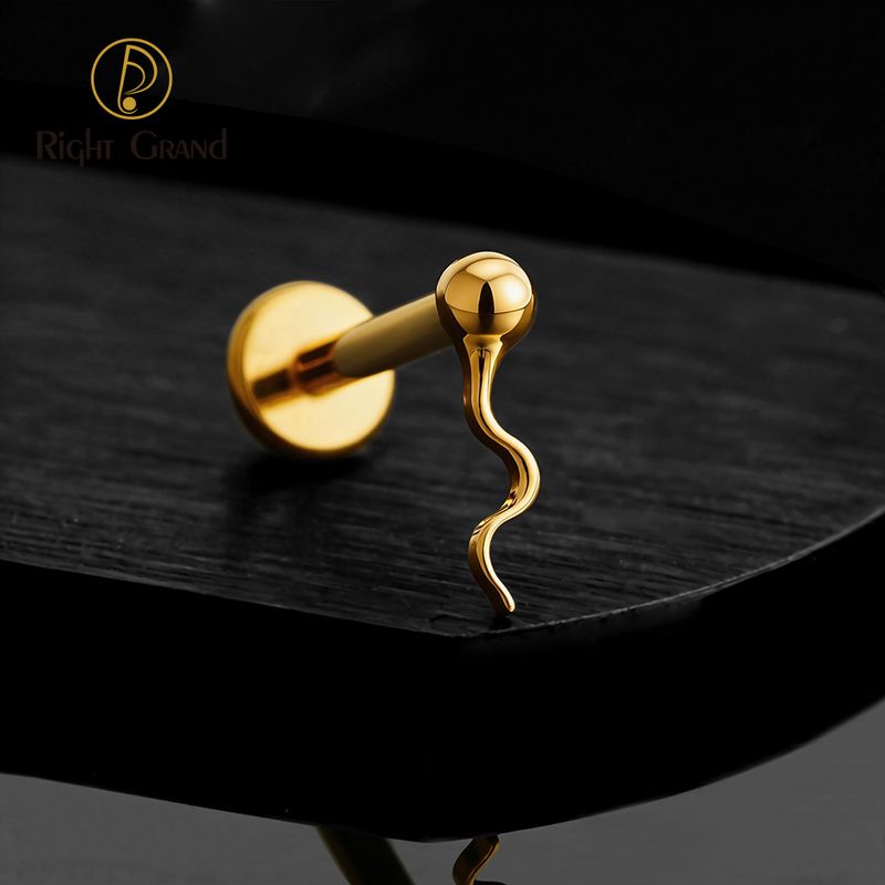 Right Grand ASTM F136 Titanium Internal Thread Sperm Labret Ring 16G Flat Back Cartilage Stud Earring Conch Helix Lip Piercing Jewelry