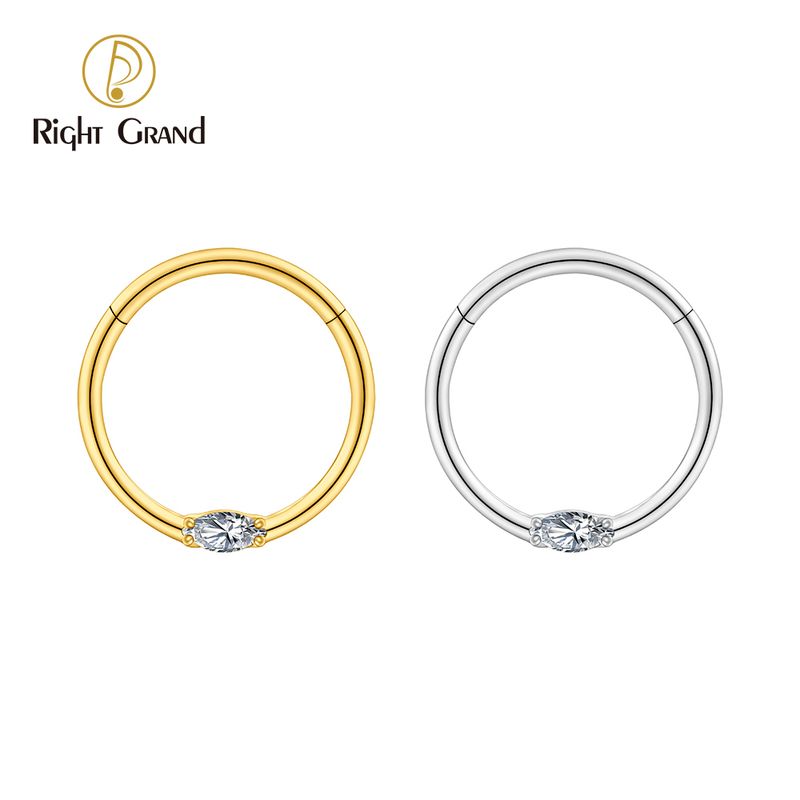 Right Grand ASTM F136 Titanium 16G Single Marquise CZ Hinged Clicker Segment Hoop Ring Daith Earring Septem Nose Piercing