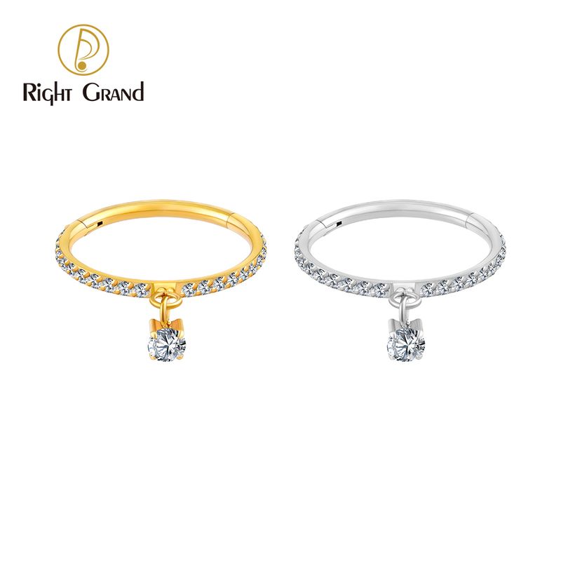 Right Grand ASTM F136 Titanium 16G Dangle CZ Hinged Clicker Segment Hoop Ring Daith Earring Septem Nose Piercing